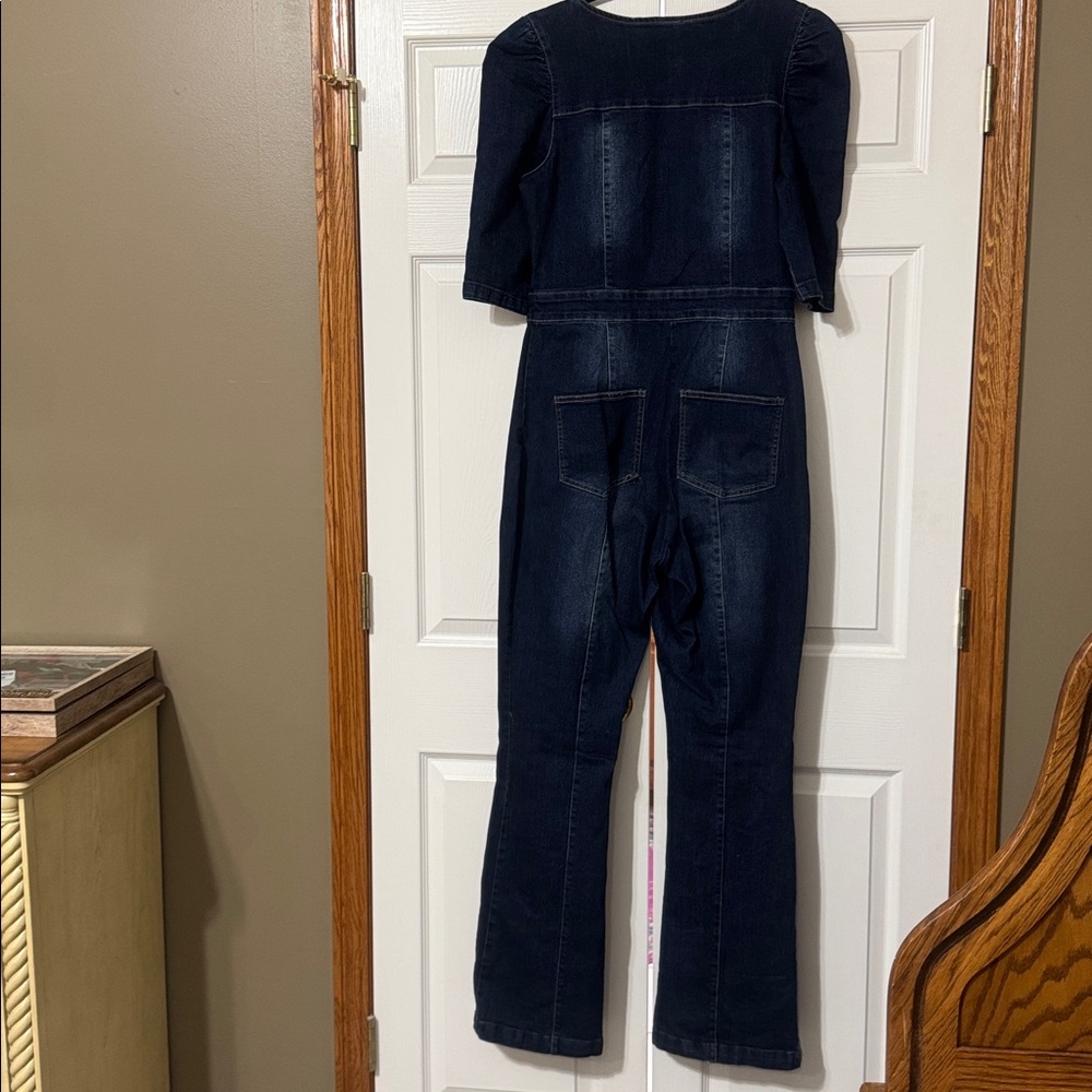VENUS Dark Blue Denim Jumpsuit with Gold-Tone Buttons - Picture 3 of 5